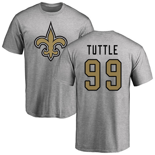 Men New Orleans Saints Ash Shy Tuttle Name and Number Logo NFL Football #99 T Shirt->nfl t-shirts->Sports Accessory